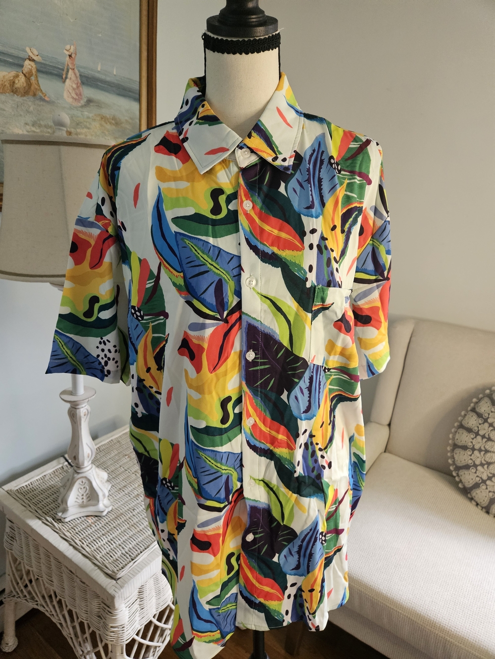 PatPat Multicolor Tropical Leaf Print Button-Down Shirt P134